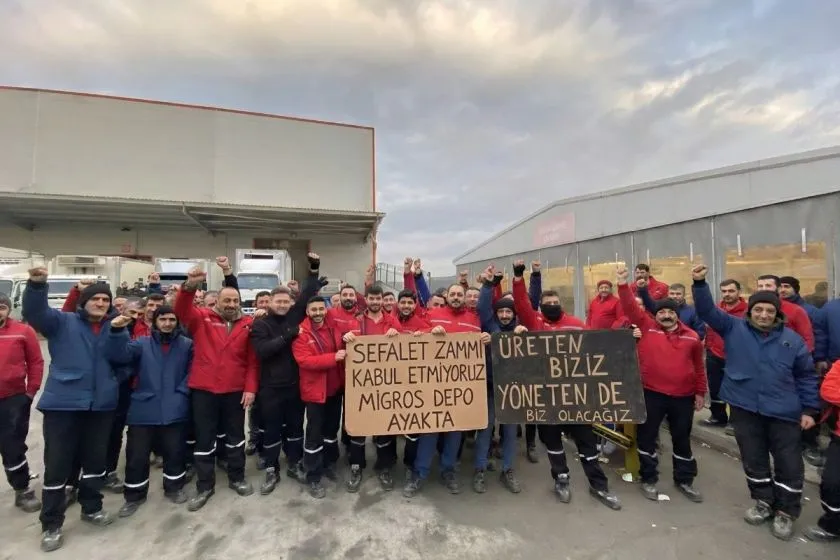 Migros depo işçilerinin eylemi sürüyor |